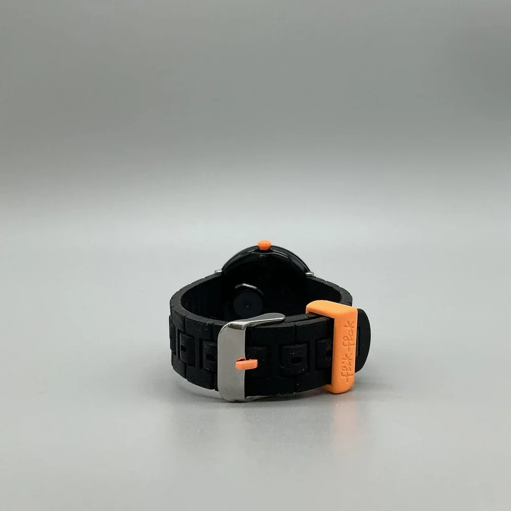 Flik Flak ID43 Boys Watch 34mm Black Orange Dial Rubber Swiss New Battery